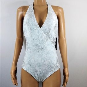 White and silver 1pc bathing suit